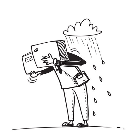 Vector illustration of a man with a box on his head and a raincoatのイラスト素材