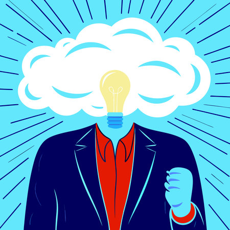 Businessman with a big idea in his head. Vector illustration.のイラスト素材