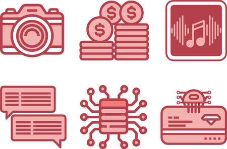 Illustration of a set of technology related icons on a white backgroundのイラスト素材