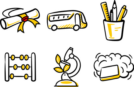 School and Education Icons Set 1 - Black and White Illustrationのイラスト素材