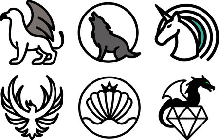 Heraldic horse icons set in black and white. Vector illustration.のイラスト素材