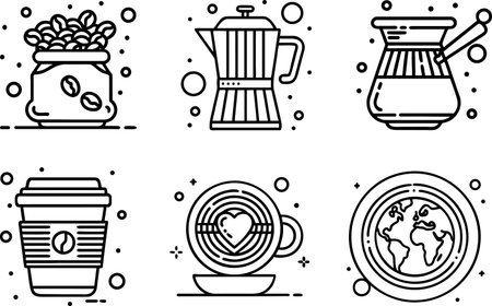 Coffee and coffee shop line icons set. Vector illustration.のイラスト素材