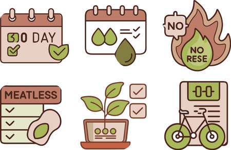 Illustration of a set of eco-friendly and sustainable lifestyle iconsのイラスト素材