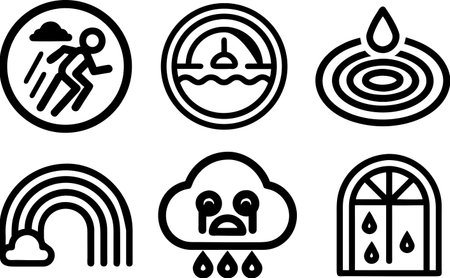 Rainy weather icon set, black and white design, vector illustrationのイラスト素材
