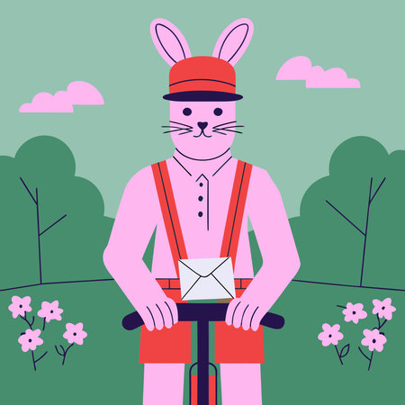 Easter bunny on a bicycle. Vector illustration in flat style.のイラスト素材