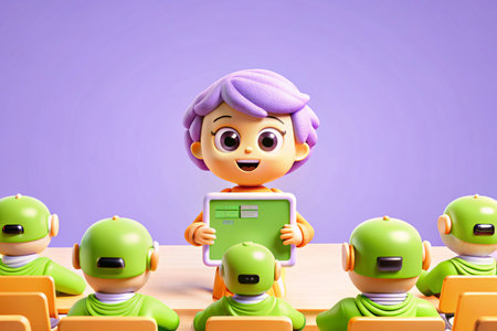 3d illustration of cartoon character with smart phone and tablet computer.の素材