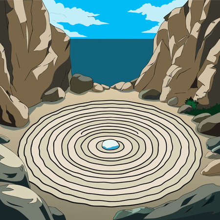 Illustration of a stone circle on the seashore in a cartoon styleのイラスト素材