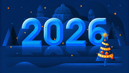 Happy New Year and Merry Christmas greeting card with the image of the cityの素材