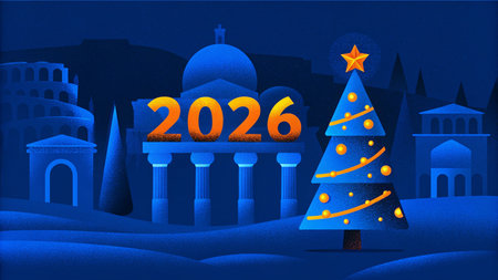 New Year's card with the image of the city.の素材