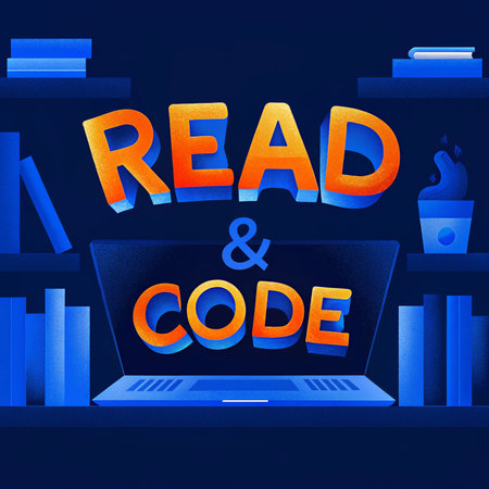 Conceptual hand writing showing Read And Code. Concept meaning Rules or customs concerning some activity or activities Laptop with empty screen on bookshelf in dark room with booksの素材