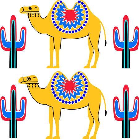 Camel and cacti. Vector illustration in flat style.のイラスト素材