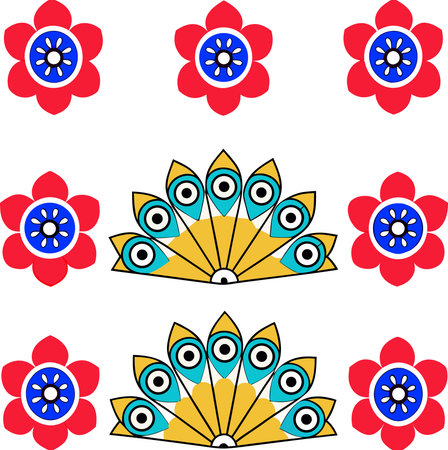 vector set of mandalas in red, blue and yellow colorsのイラスト素材