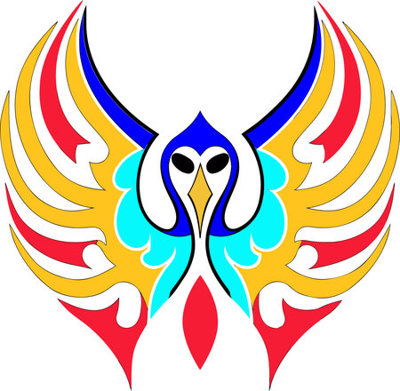 Illustration art of a bird with wings pattern on isolated background.のイラスト素材