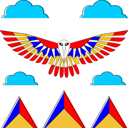 Eagle flying in the blue sky with clouds. Vector illustration.のイラスト素材