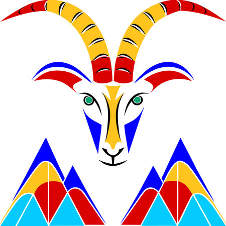 Vector image of the head of a goat with horns on a white backgroundのイラスト素材
