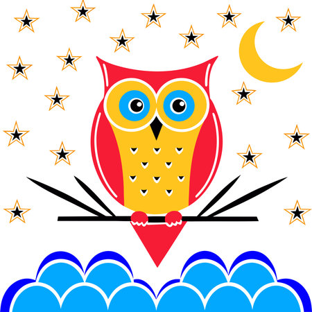 Owl on the background of the starry sky. Vector illustration.のイラスト素材