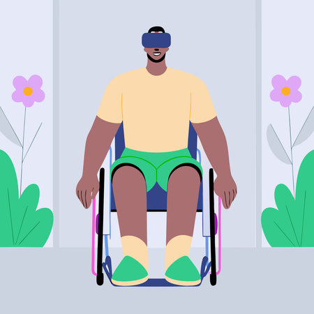 Disabled man in a wheelchair. Vector illustration in flat style.のイラスト素材