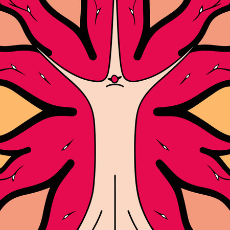 Abstract background with a stylized tree in pink and orange colors.のイラスト素材