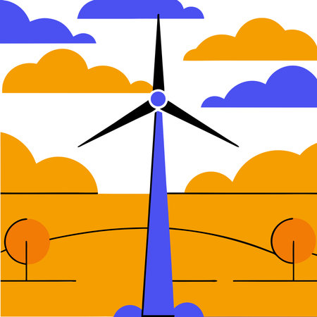 Wind turbine in the field. Vector illustration. Renewable energy concept.のイラスト素材