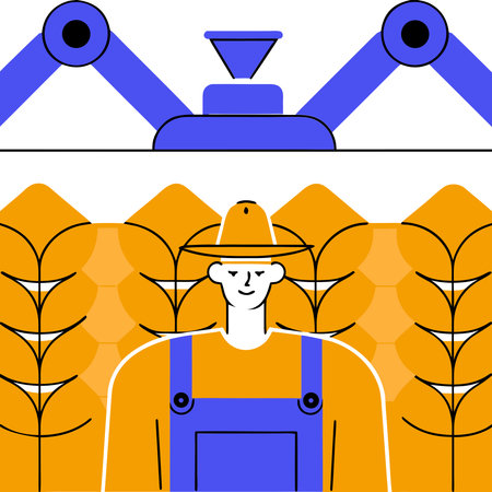 Farmer working in the field. Vector illustration in flat style.のイラスト素材