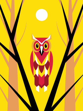 Owl on a tree. Vector illustration in a flat style.のイラスト素材