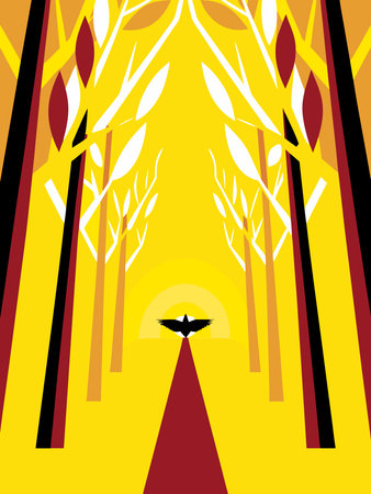 Illustration of a fox in a forest. Vector illustration in a flat style.のイラスト素材