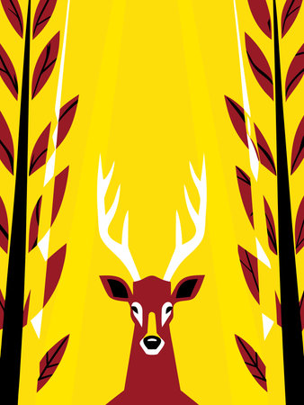 abstract background with a cat in the forest. Vector illustration.のイラスト素材