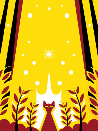Illustration of a fox with a crown on the background of the night skyのイラスト素材