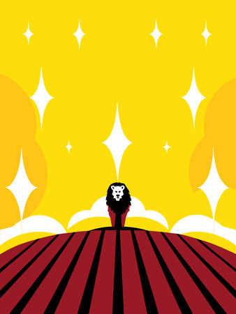 illustration of a sheep on a sunset background with stars and sunのイラスト素材