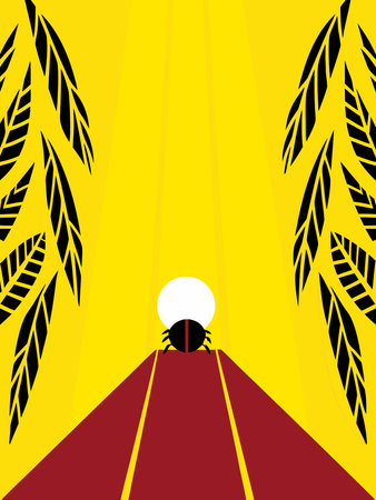 Illustration of a lightbulb in the middle of a wheat fieldのイラスト素材
