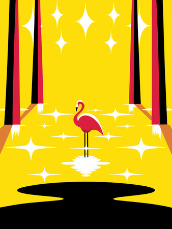 Flamingo in the night park. Vector illustration.のイラスト素材