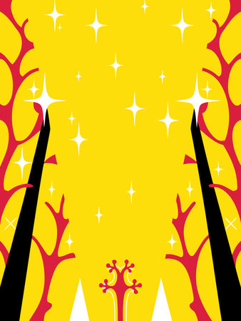abstract christmas tree on a yellow background with stars. vector illustrationのイラスト素材