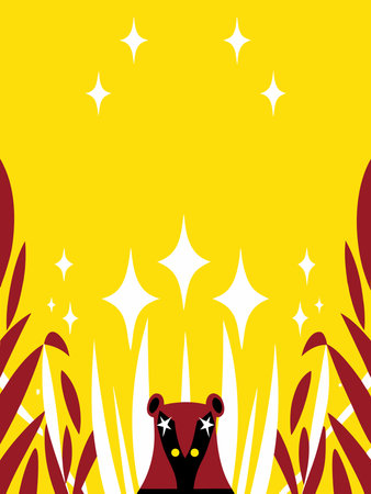 Illustration of a cartoon bear on a yellow background with stars.のイラスト素材