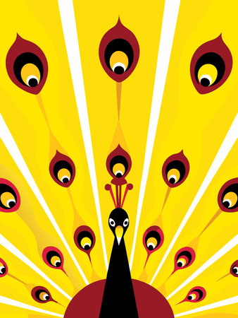 Peacock head on a yellow background. Vector illustration.のイラスト素材