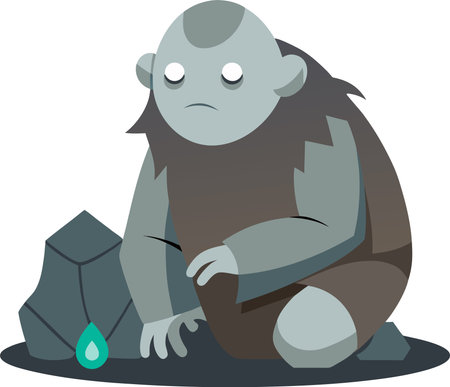 Illustration of a gorilla sitting on a rock with a drop of water in the backgroundのイラスト素材