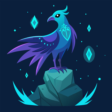 Vector illustration of a blue parrot on a rock in the space.のイラスト素材