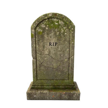 Old gravestone isolated on white background. Clipping path included.の素材