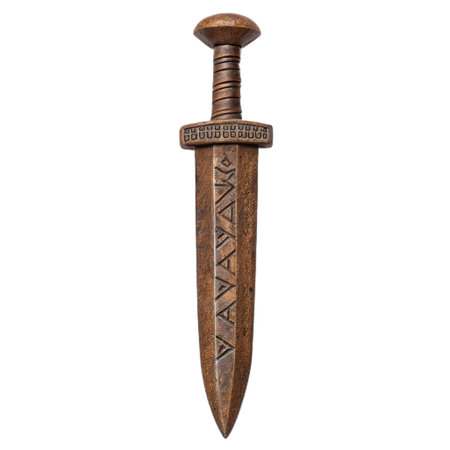 Old wooden dagger isolated on a white background.の素材