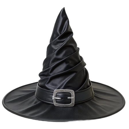 Black witch hat isolated on white background. Clipping path included.の素材