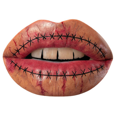 Female lips with blood on white background. Clipping path included.の素材