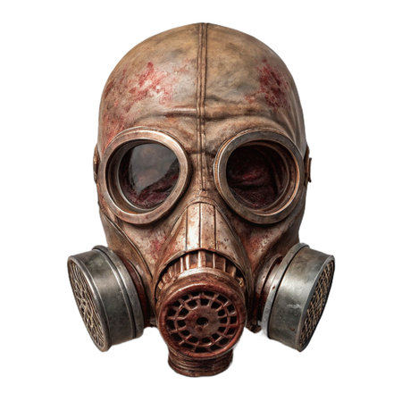 Old gas mask isolated on white background. 3D illustration. Studio shot.の素材