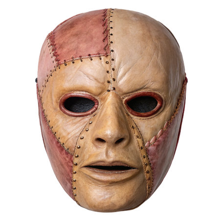 Wooden human mask isolated on white background. 3d illustration.の素材