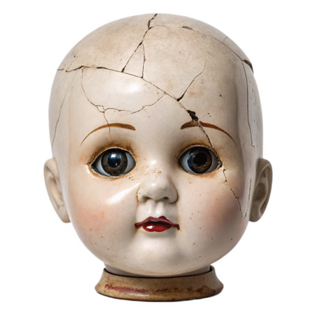 Vintage ceramic doll face isolated on white background with clipping path.の素材