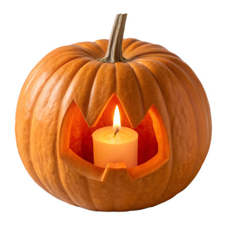 Halloween pumpkin with candle isolated on white background. Clipping pathの素材