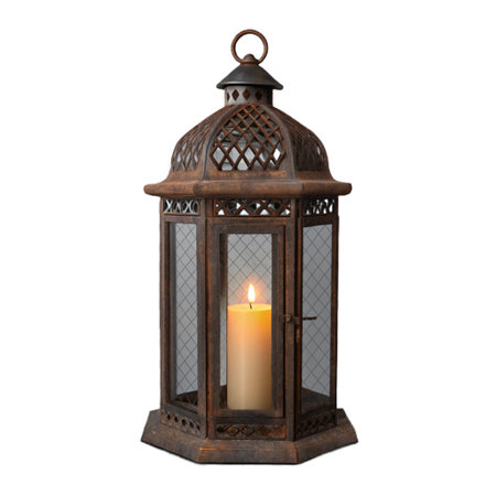 a decorative lantern with a candle on a white backgroundの素材