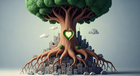 Green tree with heart shape in the city.の素材