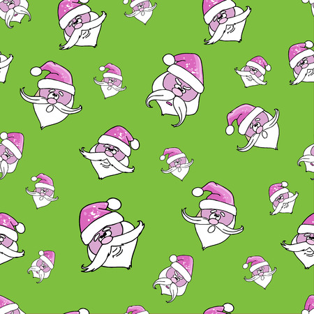 Vector seamless new year pattern. Santa Claus on a green background. Background for website, new year card, print for t-shirt.のイラスト素材
