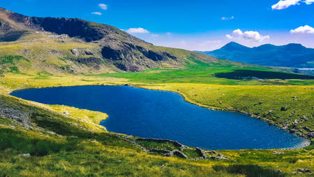View of lake and mountainsの写真素材
