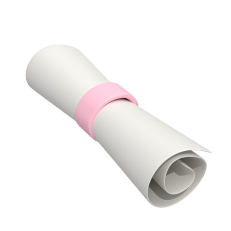 Graduation paper on white background, 3d icon. 3d illustration.の写真素材