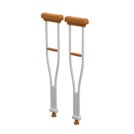 A pair of underarm crutches with padded top isolated on a white background, 3d illustrationの写真素材